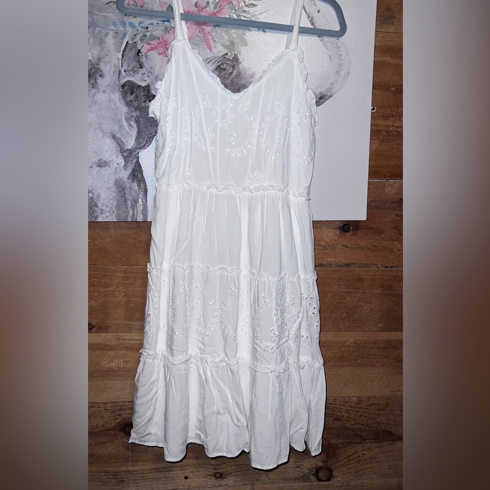 White Eyelet Lace Button Front Mini Dress